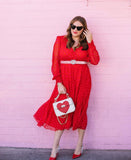 Kate Spade New York Silk Red Heart Print Belted Dress- Size 10