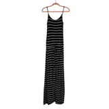 12PM by Mon Ami Black with White Stripes Drawstring Elastic Waist Jumpsuit- Size ~S (no size tag, fits like a small)