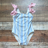 The Beaufort Bonnet Company Blue and White Striped Pink Shoulder Bow One Piece- Size 3T