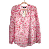 BTFBM Pink/Blue/Olive Floral Print  with Sheer Sleeves Top NWT- Size L