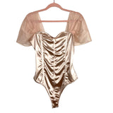 Shein Satin Bustier Sheer Sleeve Bodysuit- Size L