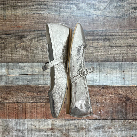 Dolce Vita Silver Mary Jane Distressed Leather Ballet Flats - Size 6 (Sold Out Online!)