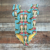 Pink Chicken Blue Cowboy Boots Ruffle Swimsuit- Size 3Y (see notes, sold out online)