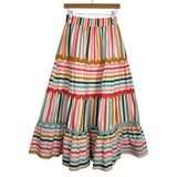 AURA Multi-Color Stripes with Ric Rac Tiered Maxi Skirt NWT- Size XS (sold out online)