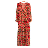 No Brand Peach/Pink/Wine Floral Ruffle Tiered Maxi Dress- Size M