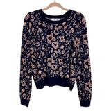 John + Jenn Navy with Peach Floral Print Sweater- Size L