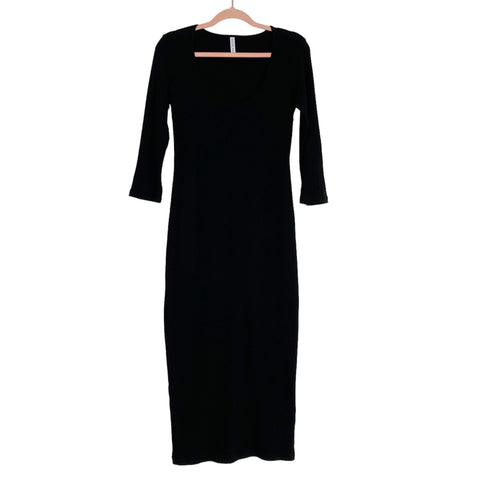 Rachel Pally Black Ribbed Round Neck Hemp/Cotton Dress- Size S