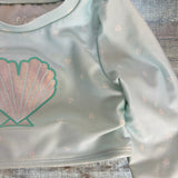 Cat & Jack Light Blue Hearts and Shimmery Sea Shell Rash Guard and Ruffle Bottoms Set- Size 3T (see notes, sold as a set)