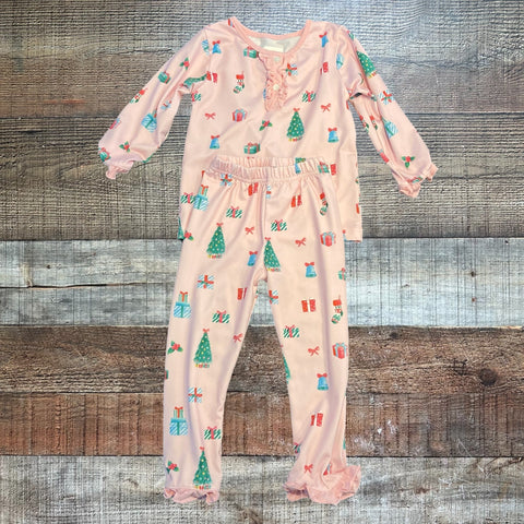 Cecil and Lou Pink Presents Ruffle Two Piece Pajamas- Size 2T
