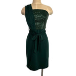 Grace Karin Evergreen Sequin Bodice One Shoulder with Tie Belt Dress NWT- Size S