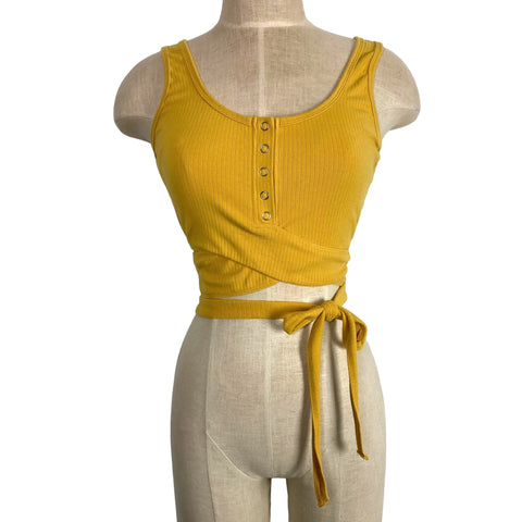 Privacy Please x Revolve Golden Ribbed with Front Snaps and Wraparound Tie Cropped Tank- Size S