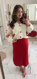 Pink Lily White/Red Heart Pom Cardigan - Size L