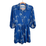 Petal + Pup Blue Printed Linen Blend Drawstring Romper NWT- Size S