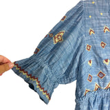 Free People Chambray Embroidered Printed Top- Size S