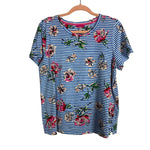 Joules Blue and White Striped Floral Tee- Size 12