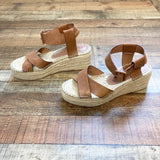 Sole Society Cognac Leather Criss Cross Strap Espadrilles- Size 10 (see notes)