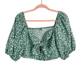 Kikula Green/White Floral Print Front Tie Cropped Top- Size L