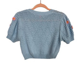 Sugar Thrillz Pale Blue Pink Flower Knit Cropped Sweater - Size XS (See Notes, Sold Out Online))