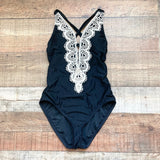 BCA by Rebecca Virtue Black White Crochet Trim Padded One Piece- Size S