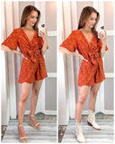 Cupshe Brick Leaf Printed Front Tie Romper- Size S (sold out online)