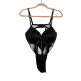 Victoria Secret Black Padded Mesh Rhinestone Thong Bodysuit- Size XL