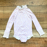 Sun House Children's Light Purple with Orange Flowers Smocked Ruffle Long Sleeve One Piece- Size 5