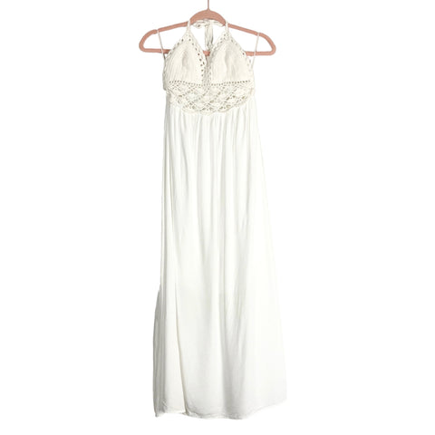 Lilbetter White Crochet Halter Maxi Dress- Size S (see notes)