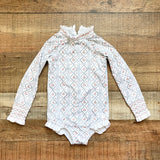Sun House Children's Red Flowers/Gray Stripes Smocked Ruffle Long Sleeve One Piece- Size 4