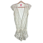 Victoria's Secret White Lace Deep V Drawstring Waist See Through Romper- Size S (see notes)