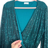 Pink Desert Emerald Green Sequin Wrap Dress - Size 2X (Sold Out Online!)