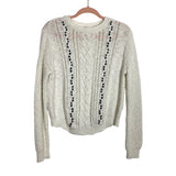 Alya White with Black Hearts Cable Knit Sweater - Size M