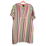 J Crew Colorful Striped Pleated V-Neck Linen Dress- Size XL (see notes)