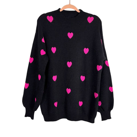 Pink Desert Miss Sparkling Black Heart Sweater NWT- Size L