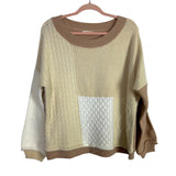 Amaryllis Mocha/Cream/White Color Block Cable Knit Sweater- Size XS/S