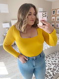 Amaryllis Yellow Square Neck Long Sleeve Bodysuit-Size XL (sold out online)