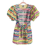 Queen of Sparkles Colorful Crochet Zipper Front Puff Sleeve Belted Dress- Size S (sold out online)