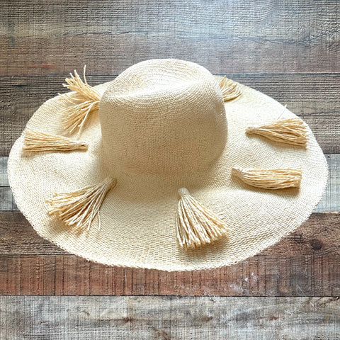 L*Space 100% Paper Wide Brim Tassel Sun Hat- One Size