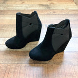 Stuart Weitzman Black Suede Wedge Elastic Ankle Booties- Size 7.5 (LIKE NEW CONDITION)