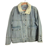The Shop Forward Light Wash Faux Fur Trim Denim Jacket- Size S