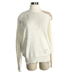 Lovers and Friends Cream Wool Blend Distressed Mock Neck Cold Shoulder Sweater- Size S