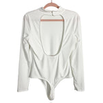 Show Me Your Mumu White Mock Neck with Open Back Thong Bodysuit-Size XL (sold out online)
