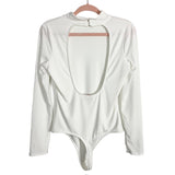 Show Me Your Mumu White Mock Neck with Open Back Thong Bodysuit-Size XL (sold out online)