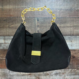 J Crew Black Suede Leather Gold Chain Bag with Dust Bag NWT