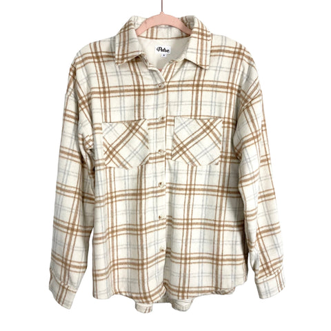 Pulse Cream and Tan Button Up Shacket- Size S