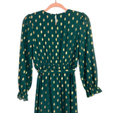 Grace Karin Forest Green with Gold Metallic Polka Dots Tie Belt Dress NWT- Size S