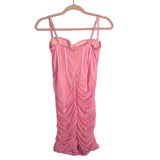 No Brand Pink Bustier Ruched Mesh Overlay Dress- Size XL