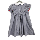 The Beaufort Bonnet Company Navy/White Windowpane with Rickrack Trim and Back Bow Dress- Size 3T (see notes)