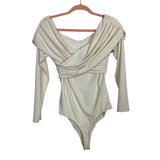 Abercrombie & Fitch Off White Ruched Off the Shoulder Thong Bodysuit- Size L (see notes)