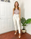 Lucy Paris Cream Paperbag Waist Faux Leather Pants- Size S (see notes, Inseam 27”)