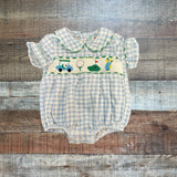 The Smocked Flamingo Light Blue Gingham Golf Bubble - Size 3M (See Notes)